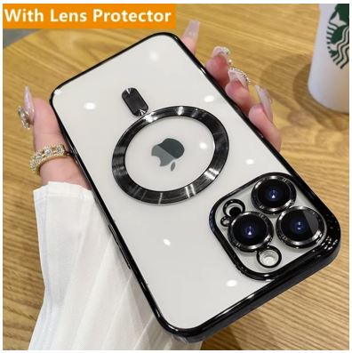 Fashion Plating Magnetic Soft Case For Magsafe For iPhone 15 14 13 12 11 16 Pro Max Wireless Charging Case With Lens Protector