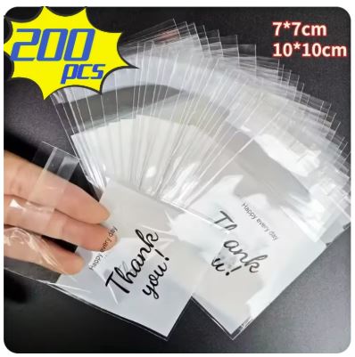 200/100pcs 2 Sizes Thank You Printed OPP Self-sealing Bags