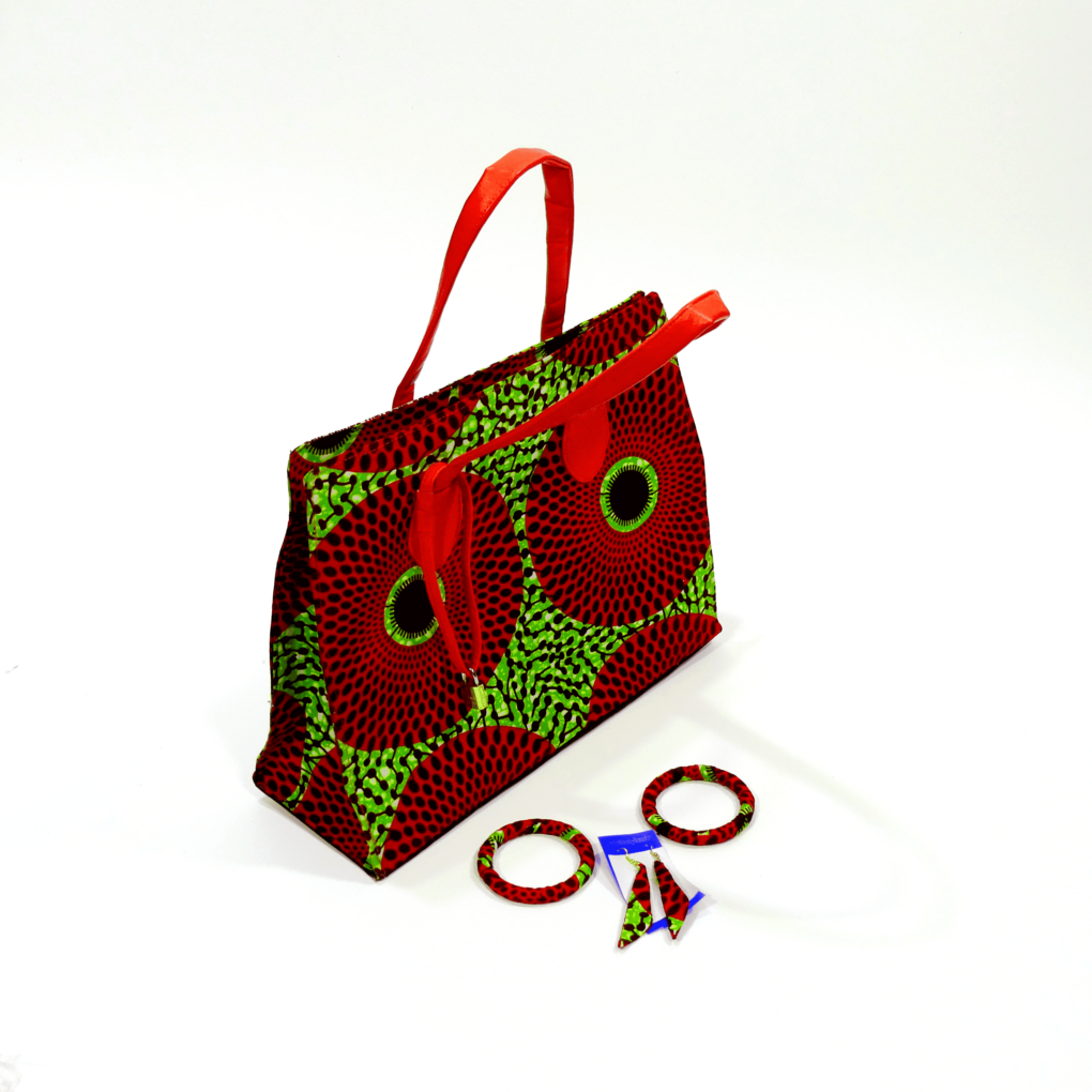 Handmade Tote Bag Paired With Matching Earrings And Wristband